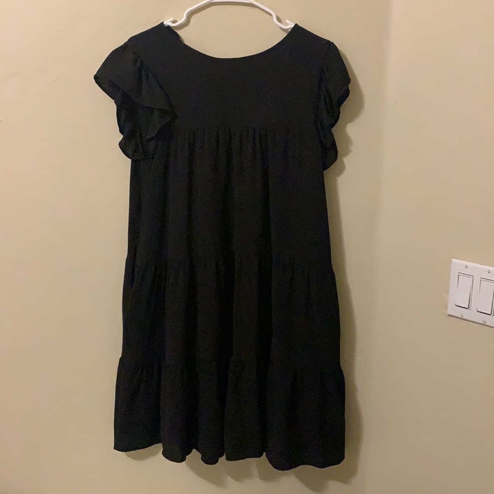 Black dress with flutter sleeves